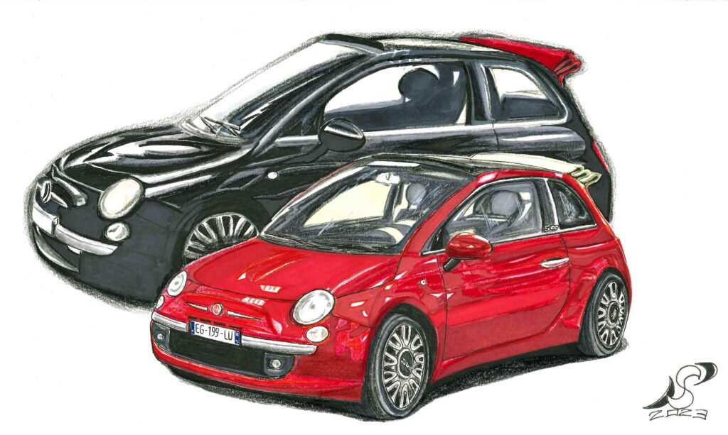 Fiat 500 dessinée par BnySimo Illustrations