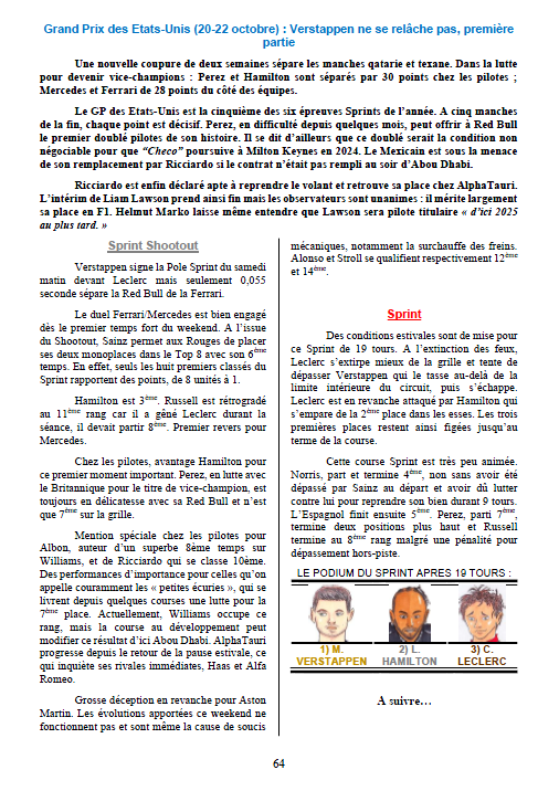 GP comique 2023 - Résumé du sprint du GP des USA